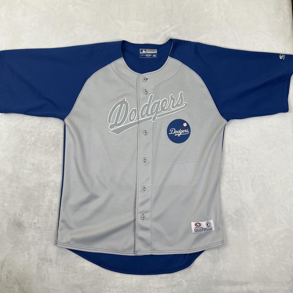 Los Angeles Dodgers Jersey Mens Large Gray MLB Baseball Button Front True Fan